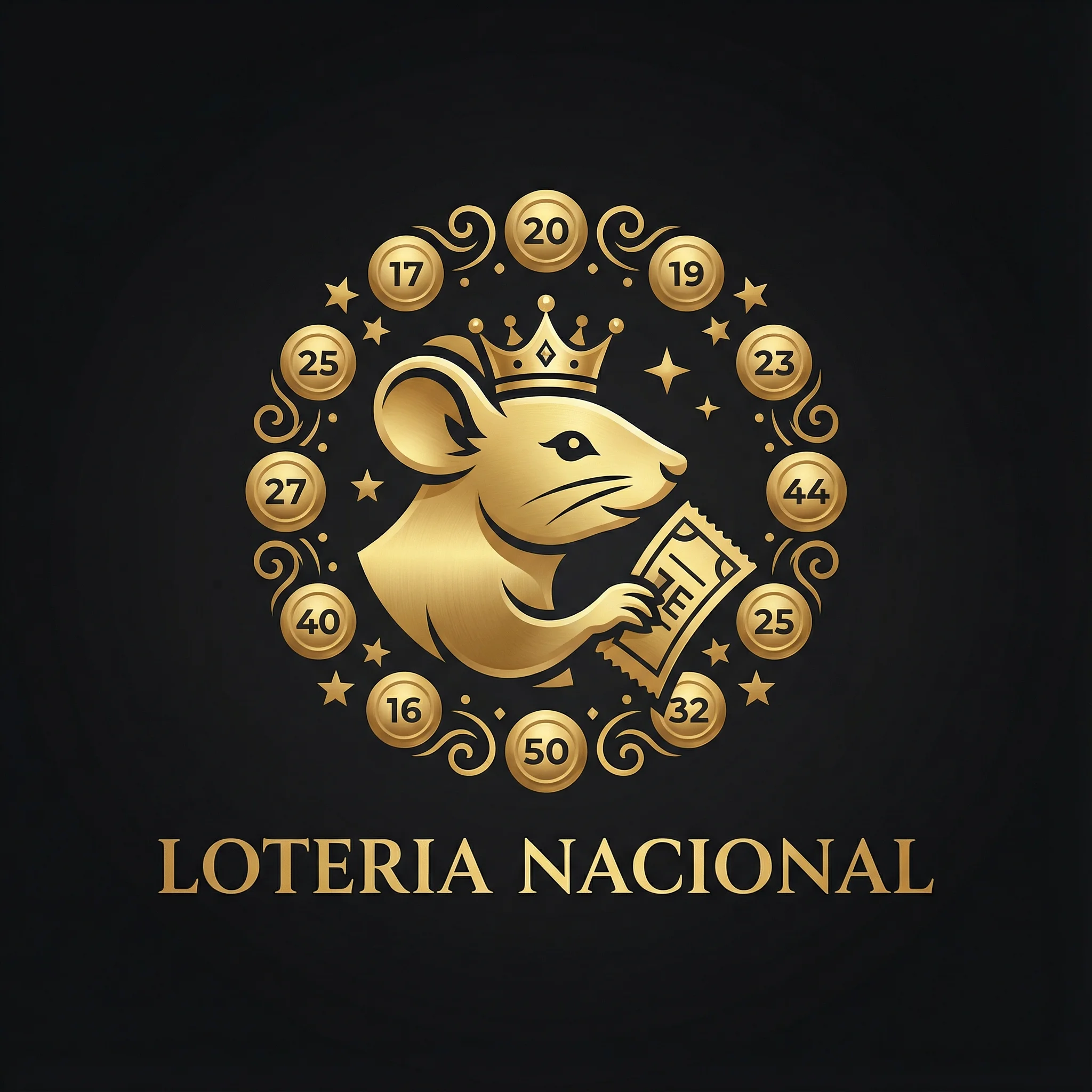 Loteria Nacional logo ratón dorado